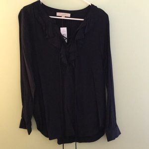 Navy blue Loft ruffle blouse